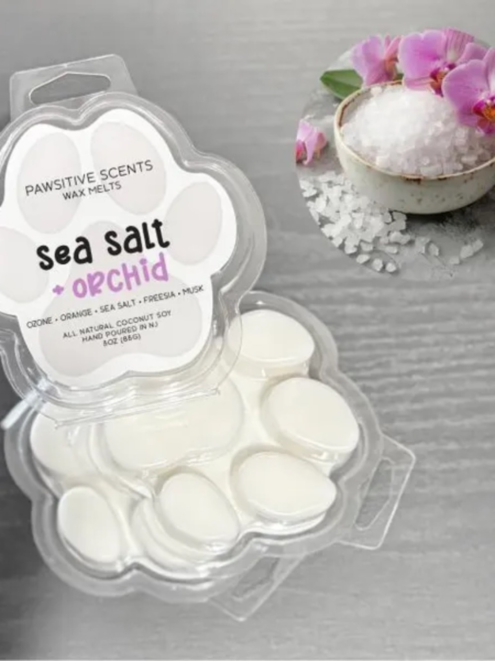 Wax Melt Paw Print/Sea Salt & Orchid Scent/Vegan Coconut Soy Wax